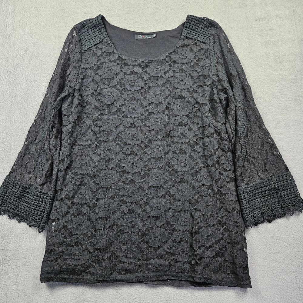 Ruffle Lace Top Shirt Crochet Reyna Womens M Long Sleeve Black Goth Floral